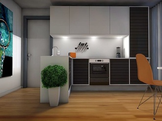 Apartment modern Küche Wohnung Mikrowohnen Wohnungstür