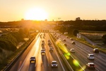 Autobahn Autos Fahrt Reise Deutschland Sonnenuntergang