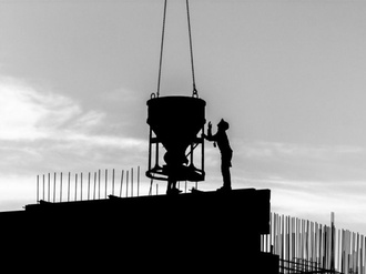 Baustelle Kran Schattenbild Bauarbeiter