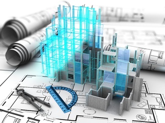 BIM Modell 3D auf Konstruktionsplänen