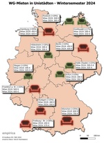 Deutschlandkarte WG-Mieten in Unistädten Wintersemester 2024