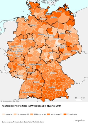 Infografik Empirica-Blasenindex Q4 2024 Kaufpreisvervielfältiger