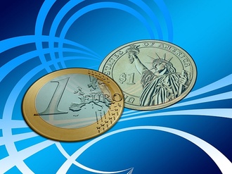 Euro-Münze auf Dollar-Münze