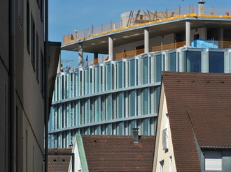 Der Neubau der Sparkasse auf dem ehemaligen Bakola-Gelände, Bakola Baustelle, Fahnenbergplatz, Pete