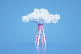 Leiter rosa Wolke weiß Hintergrund blau