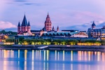 Mainz cityscape in the blue hour in the evening light with cathedral, Dom of Mainz