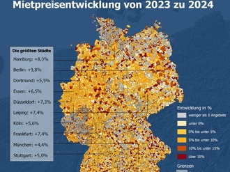 Geomap Mietpreisentwicklung Deutschland 2023 bis 2024