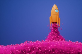 Rakete gelb Lego pink blau Startup Wachstum