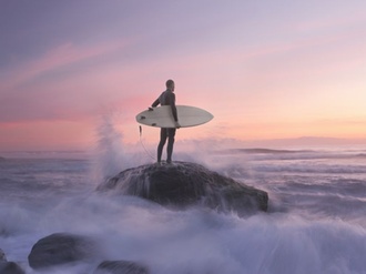 Surfer Wellen Insel Sonnenuntergang