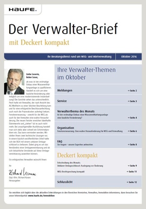 Der Verwalterbrief mit den Verwalterthemen im Oktober 2016 | Verwalter-Brief