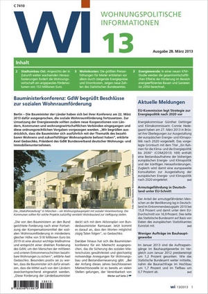 Wohnungspolitische Information Ausgabe 13/2013 | Wohnungspolitische Information