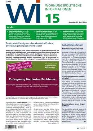 Wohnungspolitische Informationen 15/2019 gdw | Wohnungspolitische Information